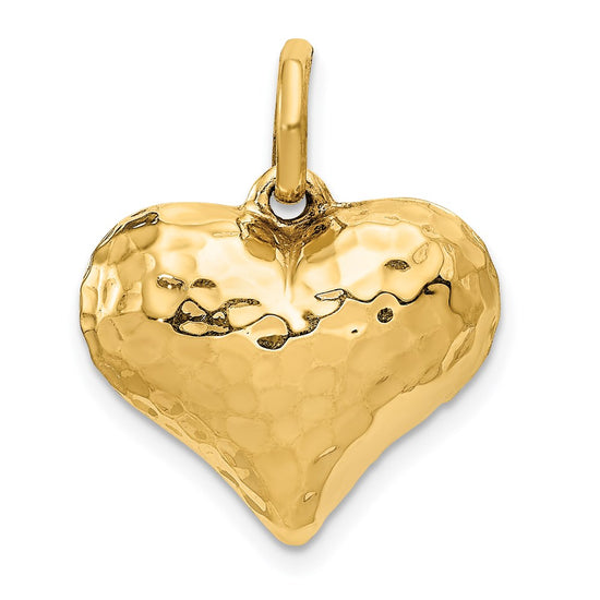 Gold Polished and Hammered 3D Heart Pendant