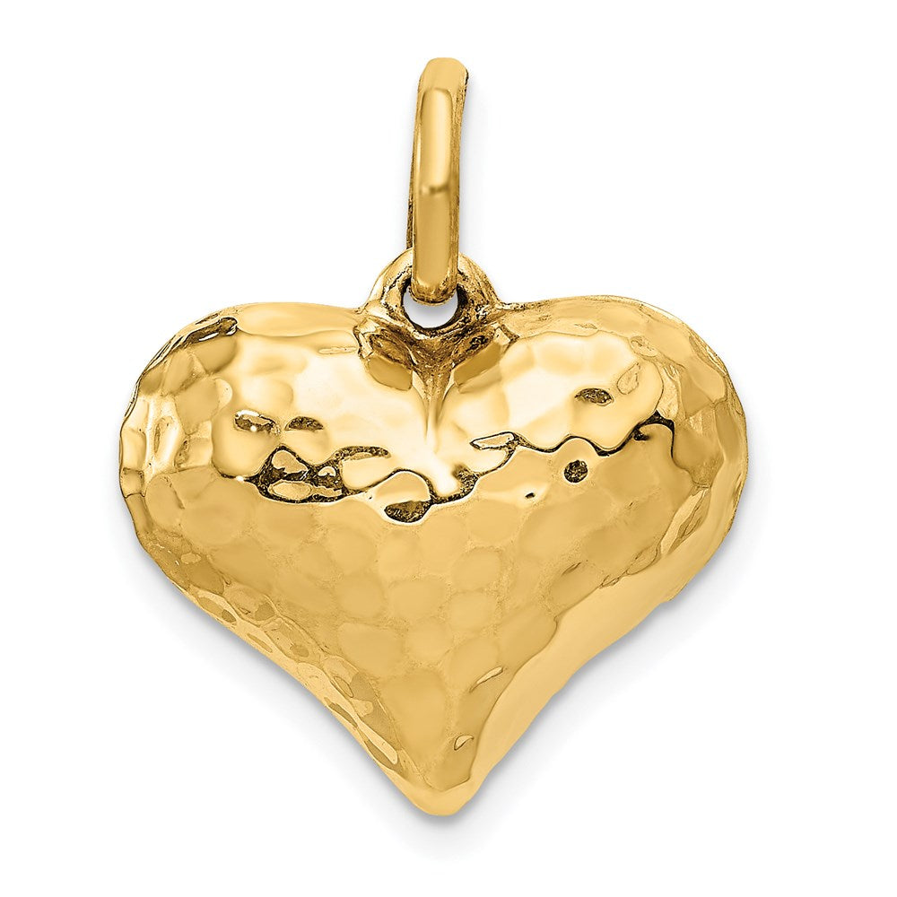 Gold Polished and Hammered 3D Heart Pendant