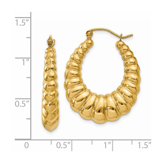 14k Polished Scalloped Hoop Earrings