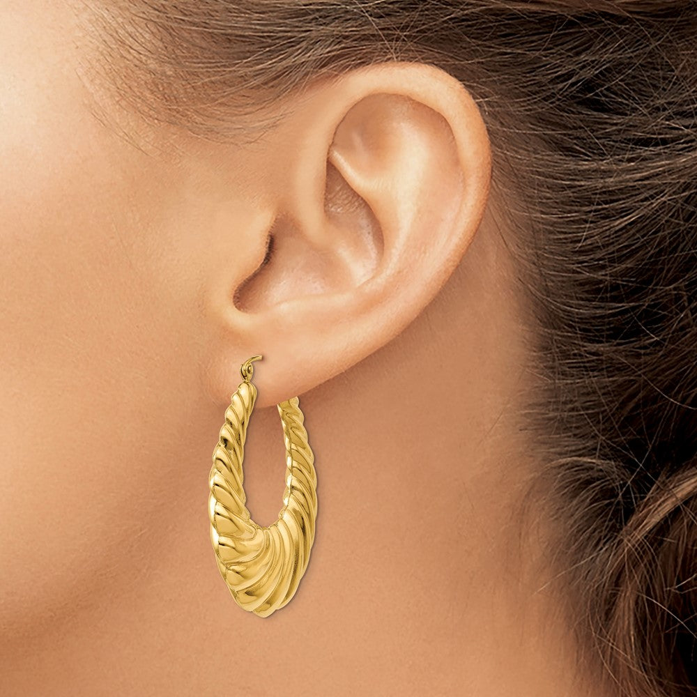 Gold Twisted Oval Hoop Earrings