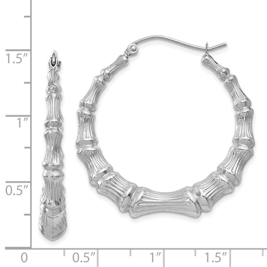 14k White Gold Polished Bamboo Hoop Earrings