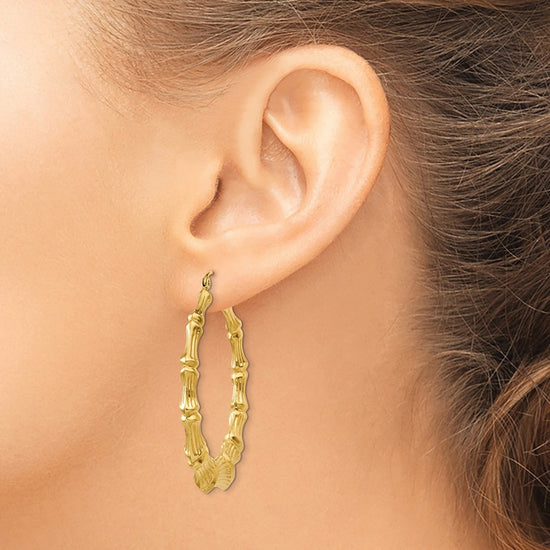 14k Polished Bamboo Hoop Earrings