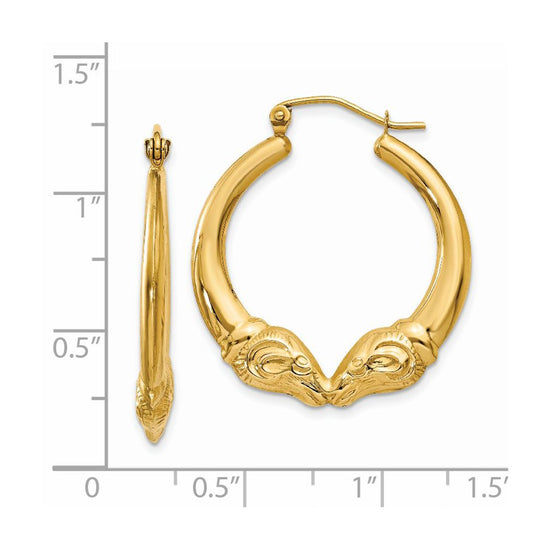 Gold Rams Head Hoop Earrings