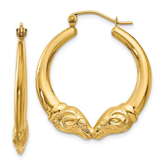 Gold Rams Head Hoop Earrings