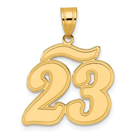 14k Brushed Border Script Number Pendants