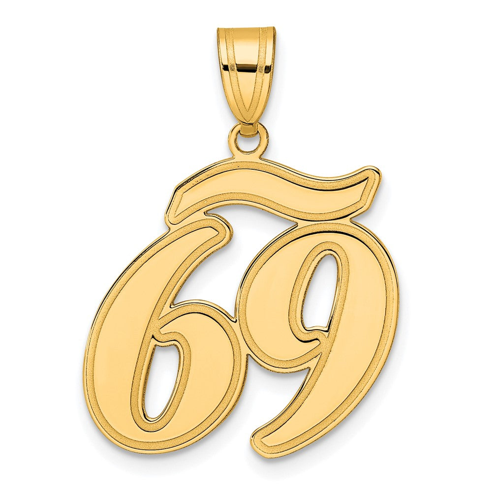14k Brushed Border Script Number Pendants