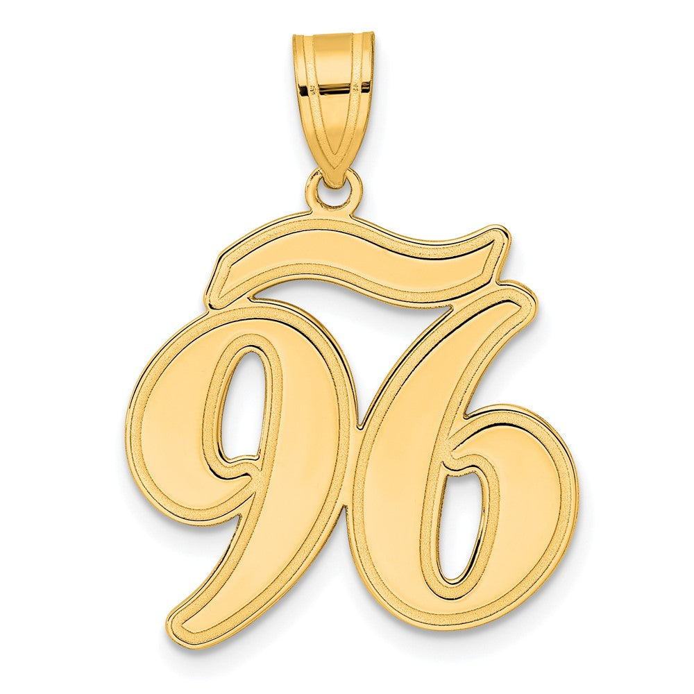 14k Brushed Border Script Number Pendants