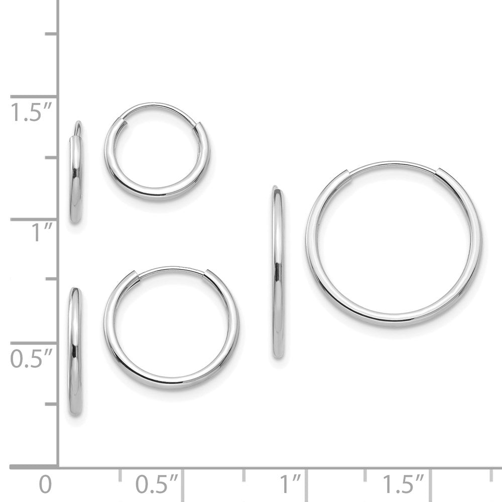 14k White Gold Madi K Polished 1mm x 10/13/17mm Endless Hoop 3 Pair Earring Set