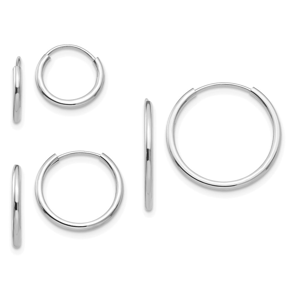 14k White Gold Madi K Polished 1mm x 10/13/17mm Endless Hoop 3 Pair Earring Set