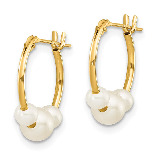 14k Madi K 4-6mm White Semi-Round Freshwater Cultured 3-Pearl Hoop Earrings