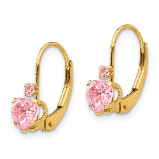 Gold Childrens CZ Heart Leverback Earrings