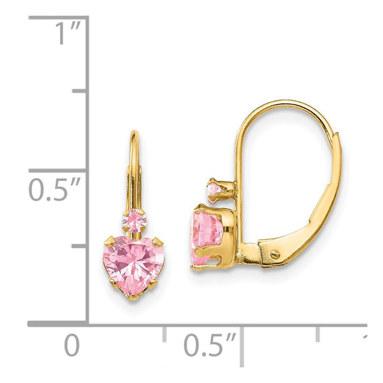 Gold Childrens CZ Heart Leverback Earrings