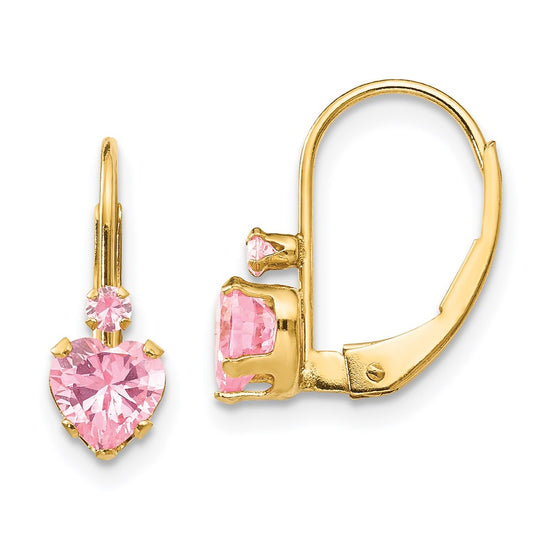 Gold Childrens CZ Heart Leverback Earrings