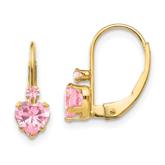 Gold Childrens CZ Heart Leverback Earrings