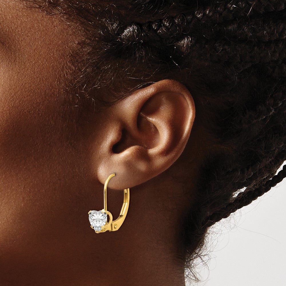 Gold Childrens CZ Heart Leverback Earrings