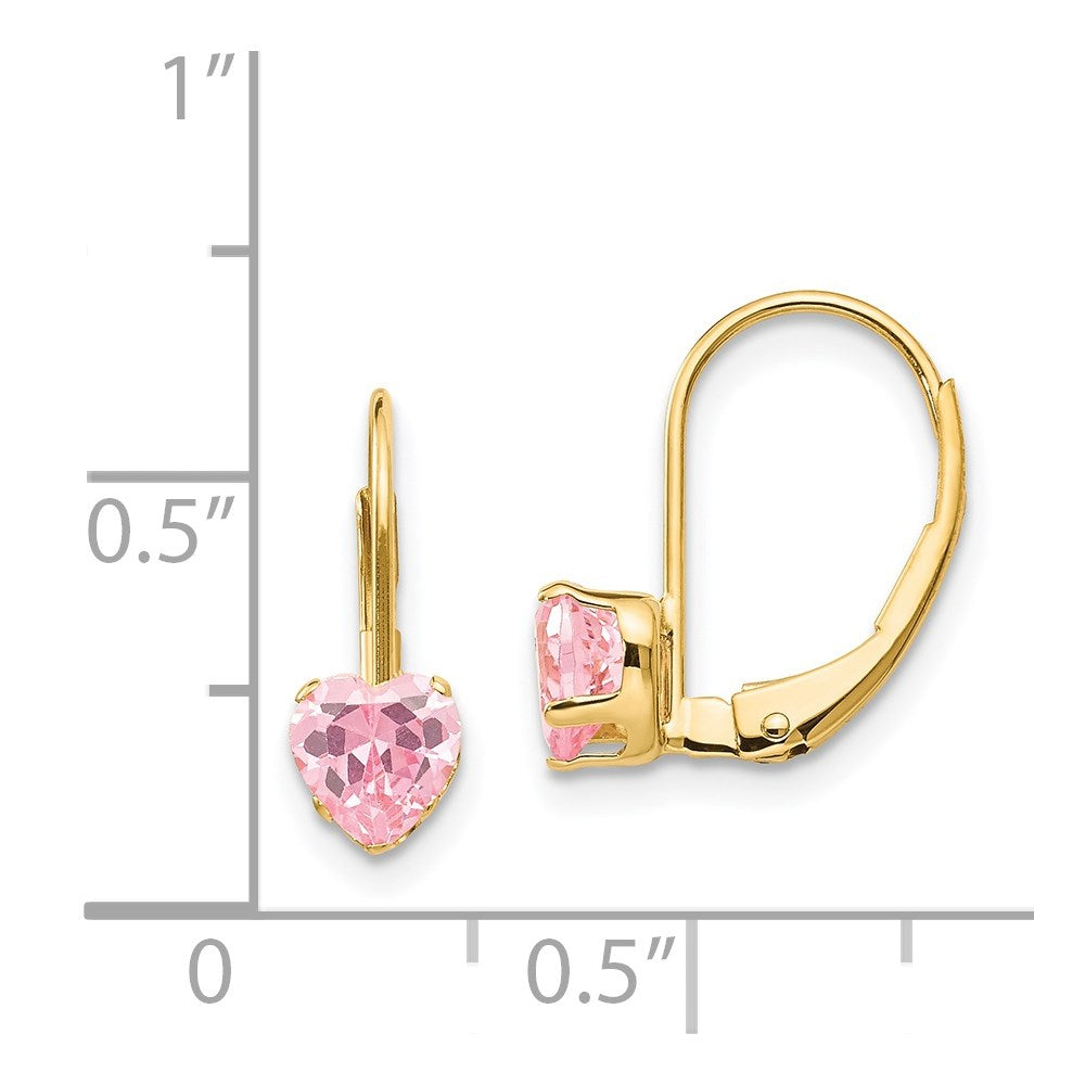 Gold Childrens CZ Heart Leverback Earrings
