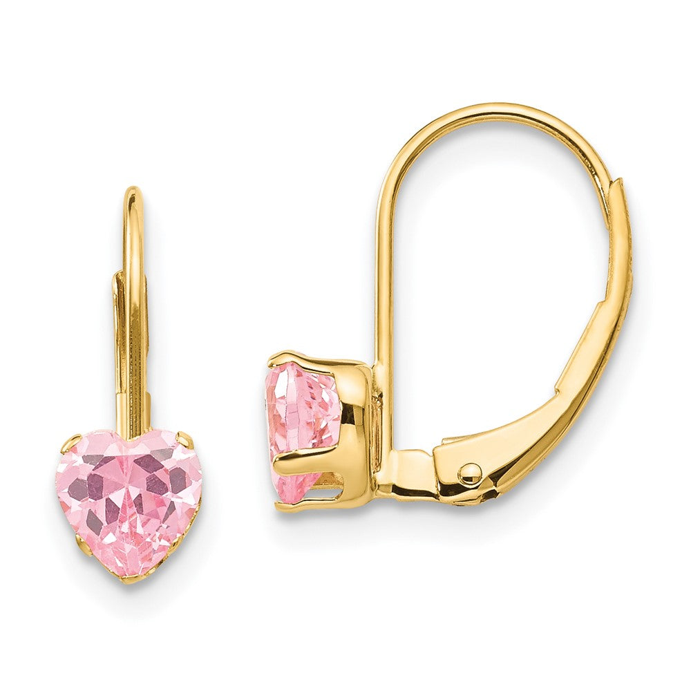 Gold Childrens CZ Heart Leverback Earrings