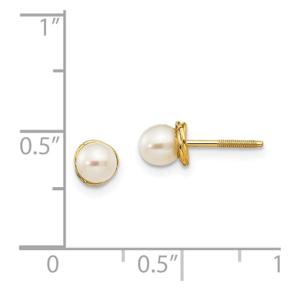 14k Madi K 4-5mm Semi-round Freshwater Cultured Pearl Love Knot Screwback Post Earrings