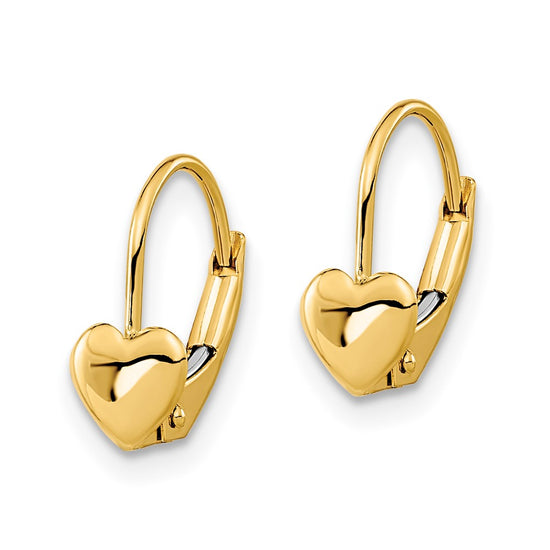 Gold Childrens Heart Leverback Earrings