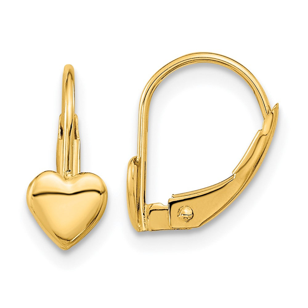 Gold Childrens Heart Leverback Earrings