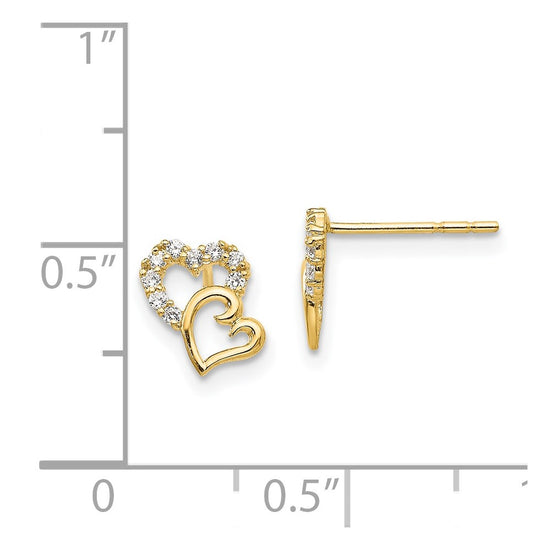 14k Madi K CZ Double Heart Childrens Post Earrings