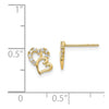 14k Madi K CZ Double Heart Childrens Post Earrings