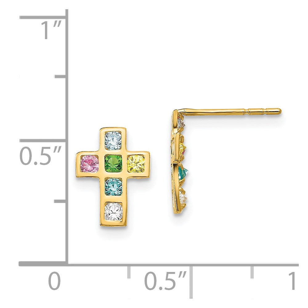 14k Madi K Multi-colored CZ Cross Childrens Post Earrings