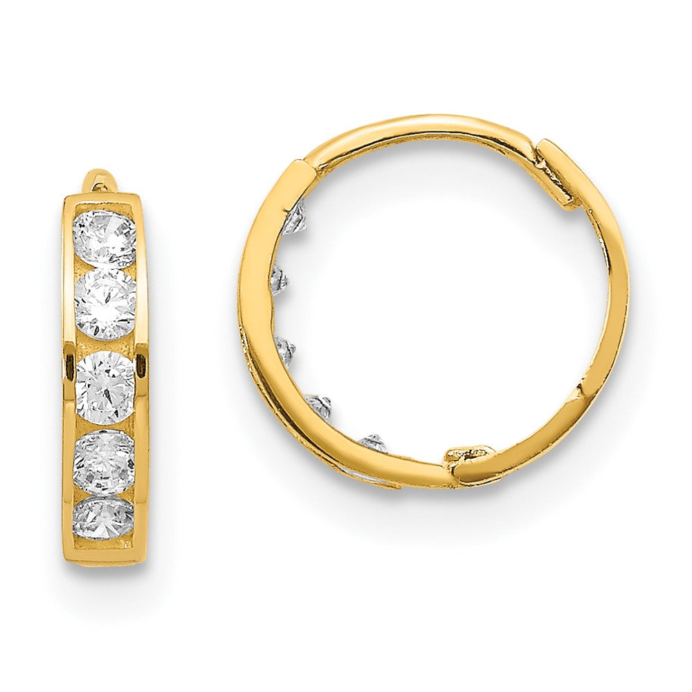 14k Madi K CZ 2x9mm Hinged Hoop Earrings