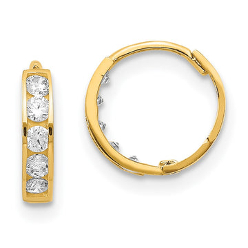14k Madi K CZ 2x9mm Hinged Hoop Earrings