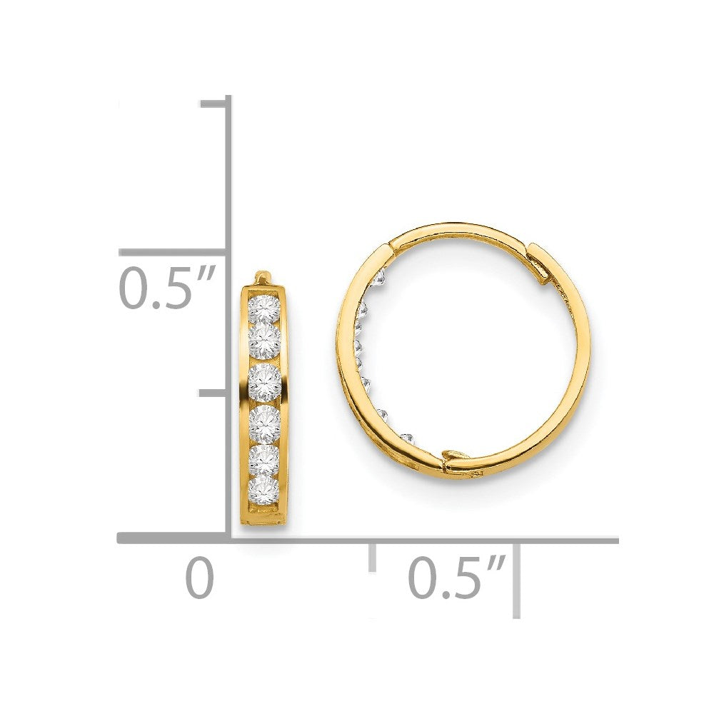 14k Madi K CZ 2x11mm Hinged Hoop Earrings