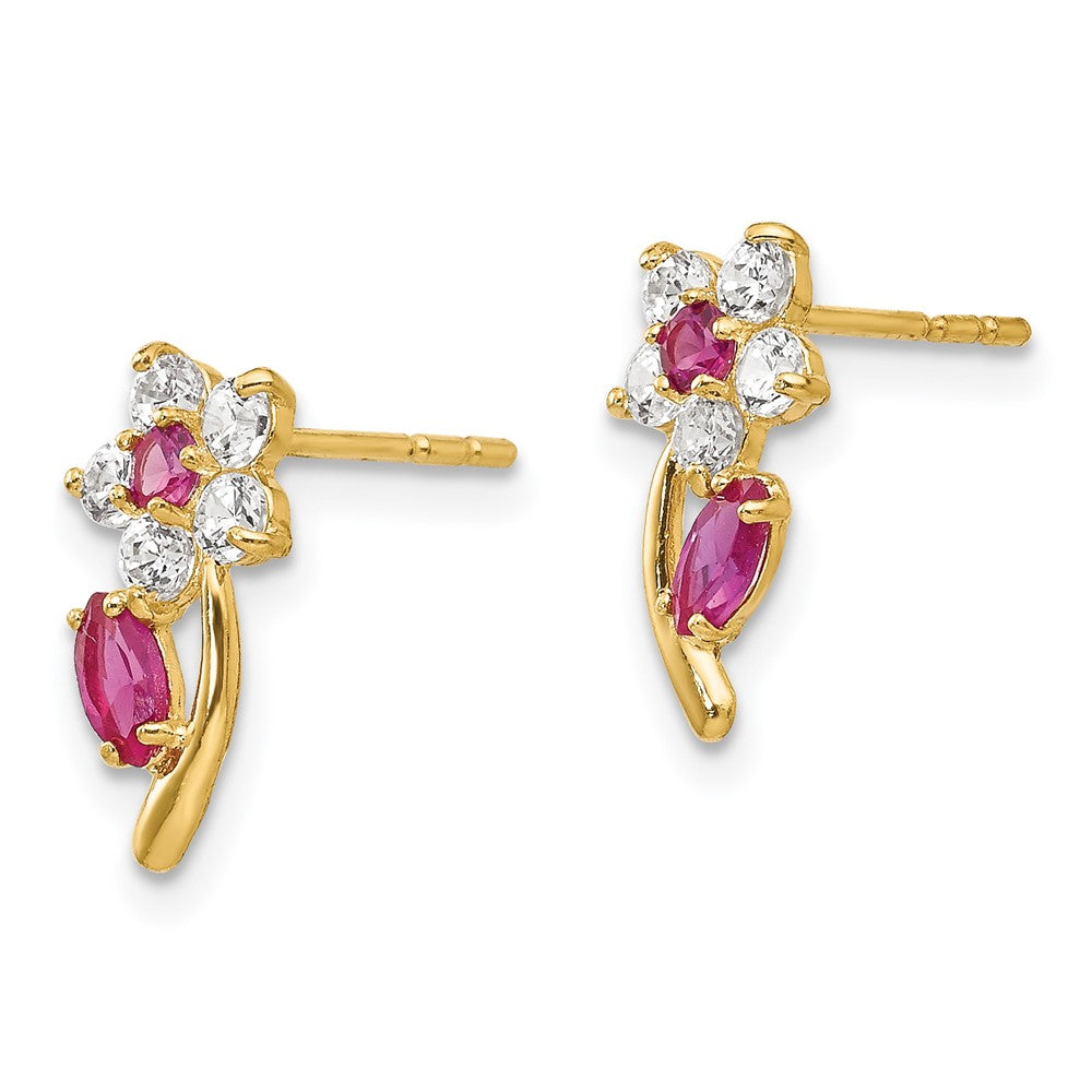 14k Madi K Clear and Red CZ Flower Childrens Post Earrings