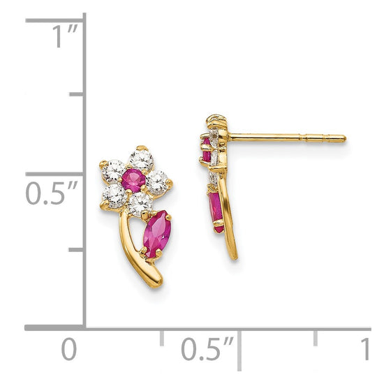 14k Madi K Clear and Red CZ Flower Childrens Post Earrings