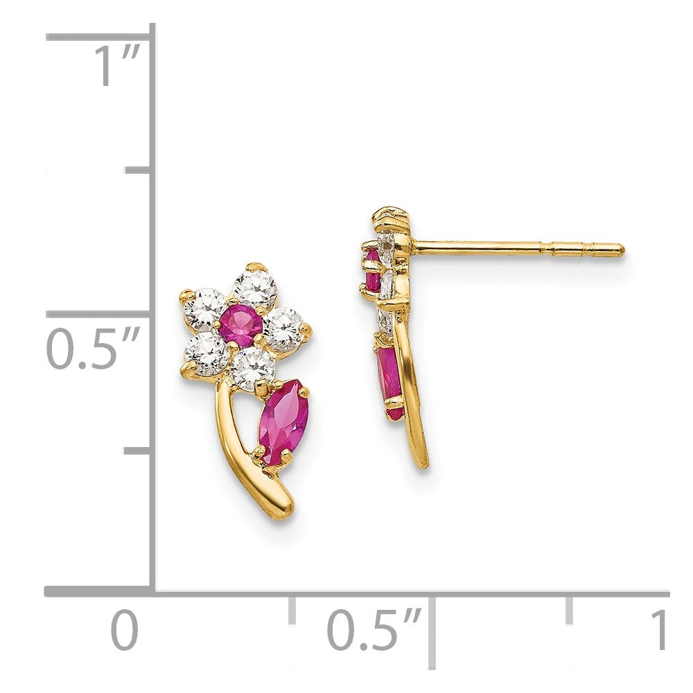 14k Madi K Clear and Red CZ Flower Childrens Post Earrings