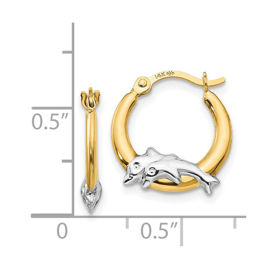 14K and White Rhodium Madi K Dolphin Childrens Hoop Earrings