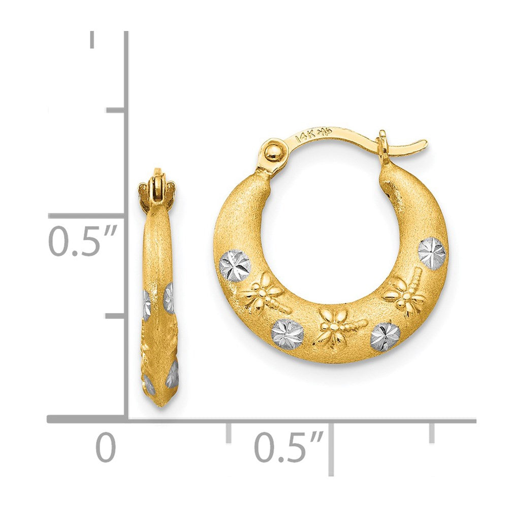 14K and White Rhodium Madi K 3x15mm Diamond-cut Hoop Earrings