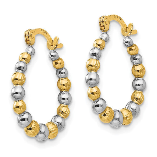 14K and White Rhodium Madi K 2x16mm Beaded Hoop Earrings