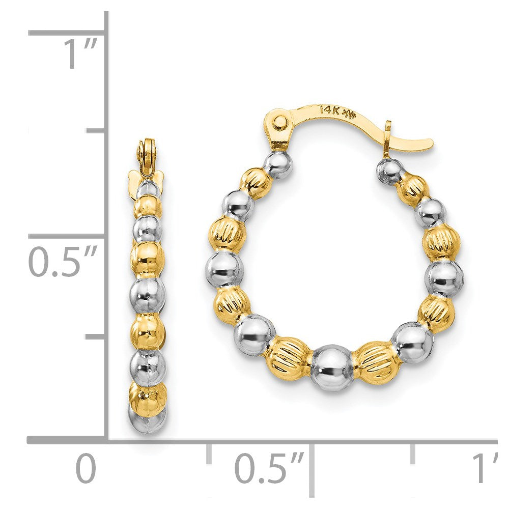 14K and White Rhodium Madi K 2x16mm Beaded Hoop Earrings