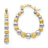 14K and White Rhodium Madi K 2x16mm Beaded Hoop Earrings