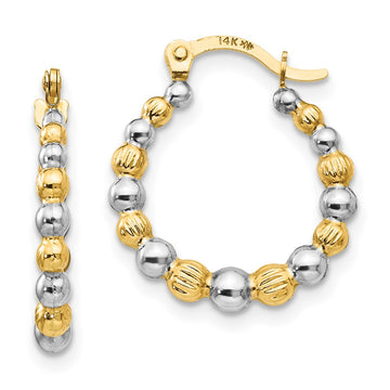 14K and White Rhodium Madi K 2x16mm Beaded Hoop Earrings