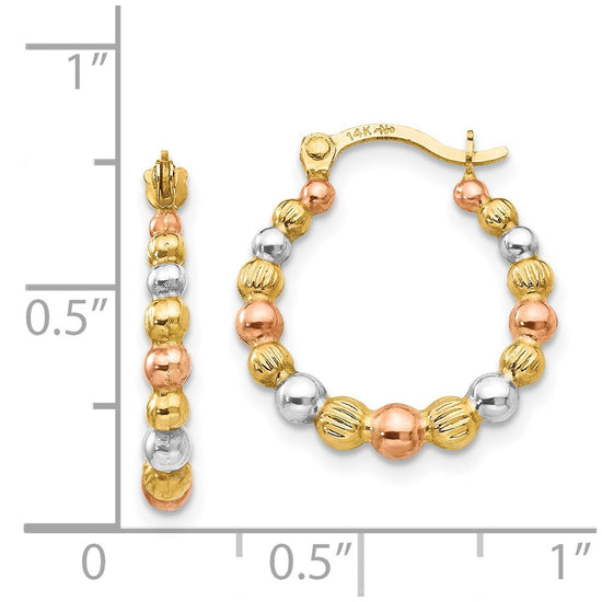 14K with Rose and White Rhodium Madi K 2x16mm Beaded Hoop Earrings
