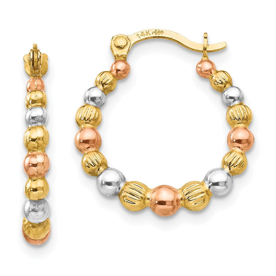 14K with Rose and White Rhodium Madi K 2x16mm Beaded Hoop Earrings