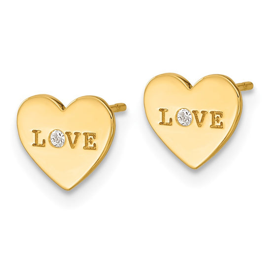 14k Madi K Polished Love CZ 7.5mm Heart Childrens Post Earrings