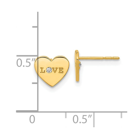14k Madi K Polished Love CZ 7.5mm Heart Childrens Post Earrings