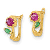 14k Madi K Polished Red and Green CZ Flower Childrens Hinged Earrings