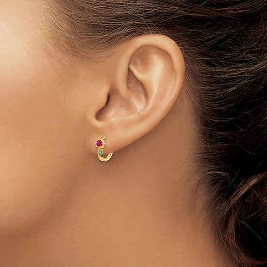 14k Madi K Red and Green CZ Childrens Hinged Hoop Earrings