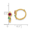 14k Madi K Red and Green CZ Childrens Hinged Hoop Earrings