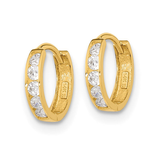 14k Madi K CZ 2x9mm Hinged Hoop Earrings