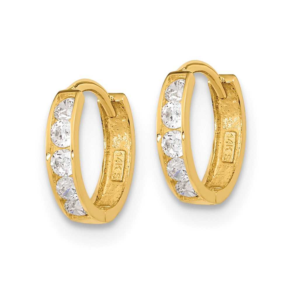 14k Madi K CZ 2x9mm Hinged Hoop Earrings