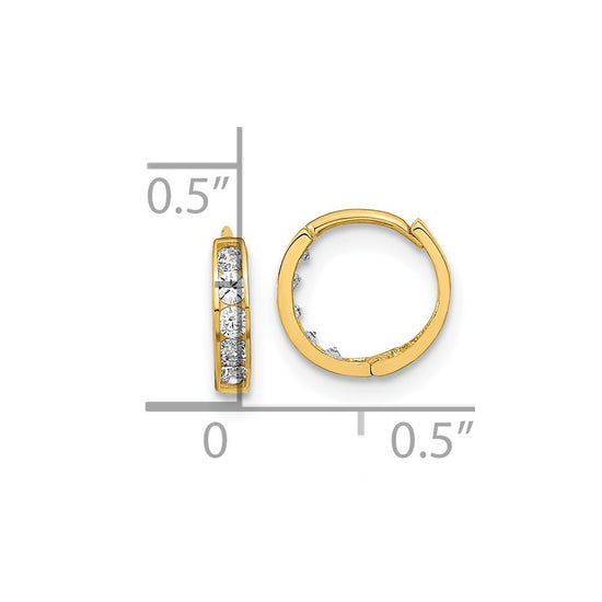 14k Madi K CZ 2x9mm Hinged Hoop Earrings