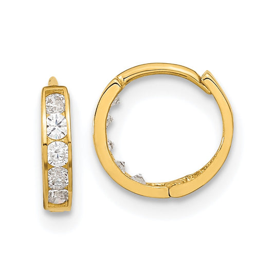 14k Madi K CZ 2x9mm Hinged Hoop Earrings